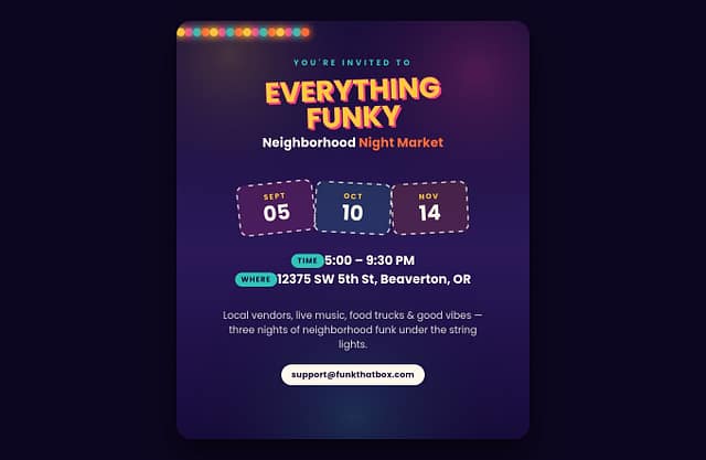 Everything Funky: Neighborhood Night Market at 12375 SW 5th St in Portland