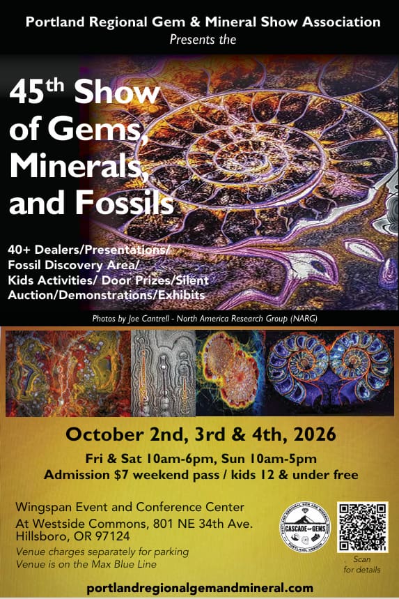 Portland Regional Gem & Mineral 2026 Annual Show at Wingspan Event and Conference Center at the Westside Commons in Portland