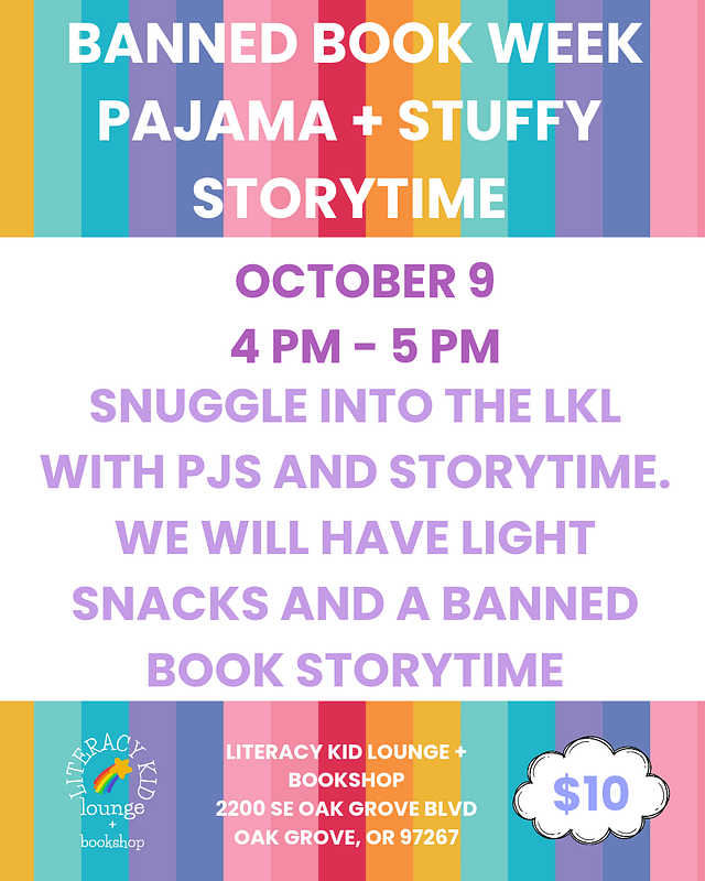 Banned Book Week: Pajama and Stuffy Storytime at Literacy Kid Lounge in Portland