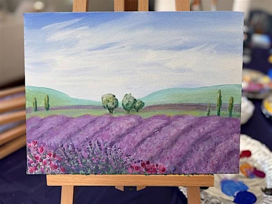Chucks produce painting example with purple field